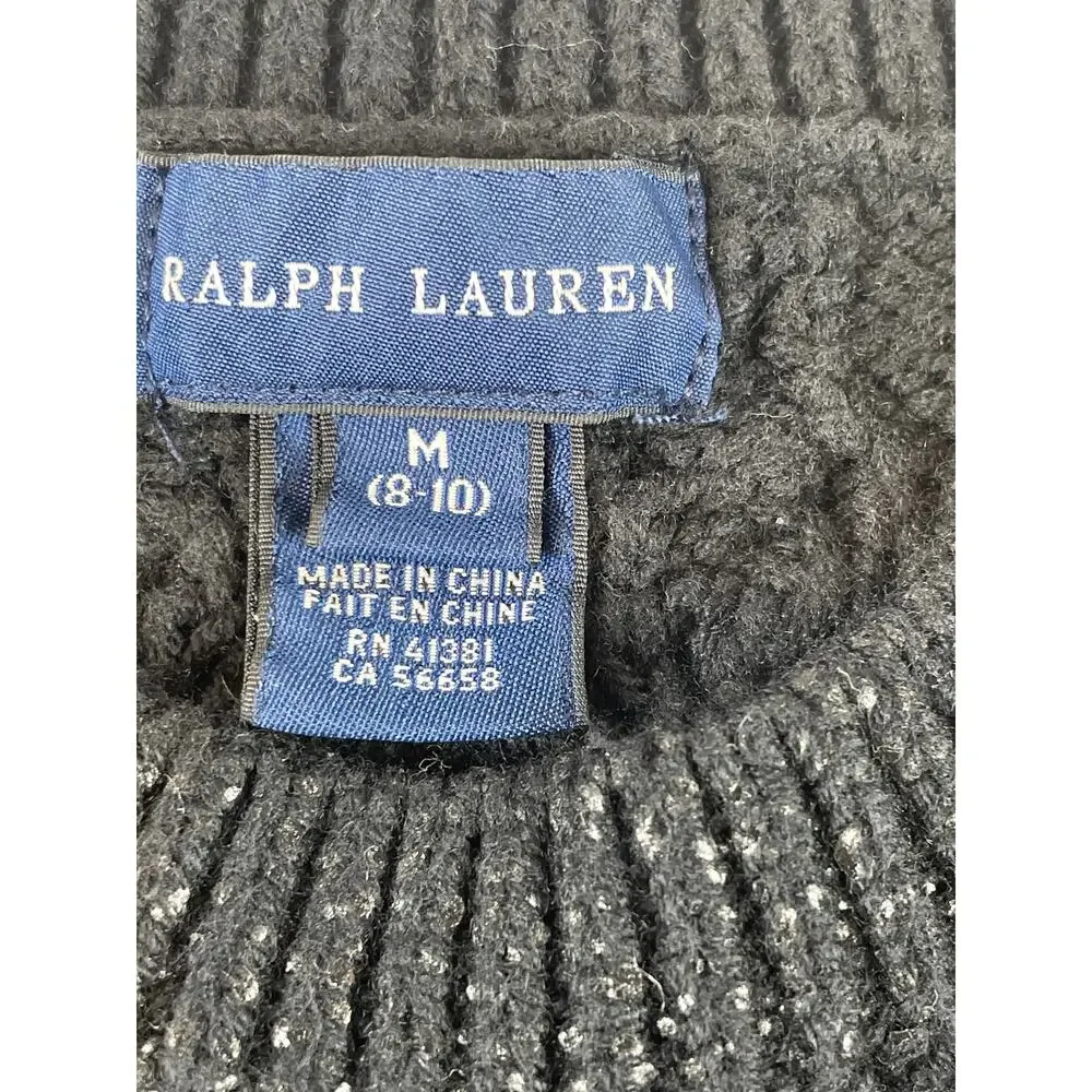 Ralph Lauren Girls Black Knit Sweater Size M (8–10) Crew Neck Classic Casual